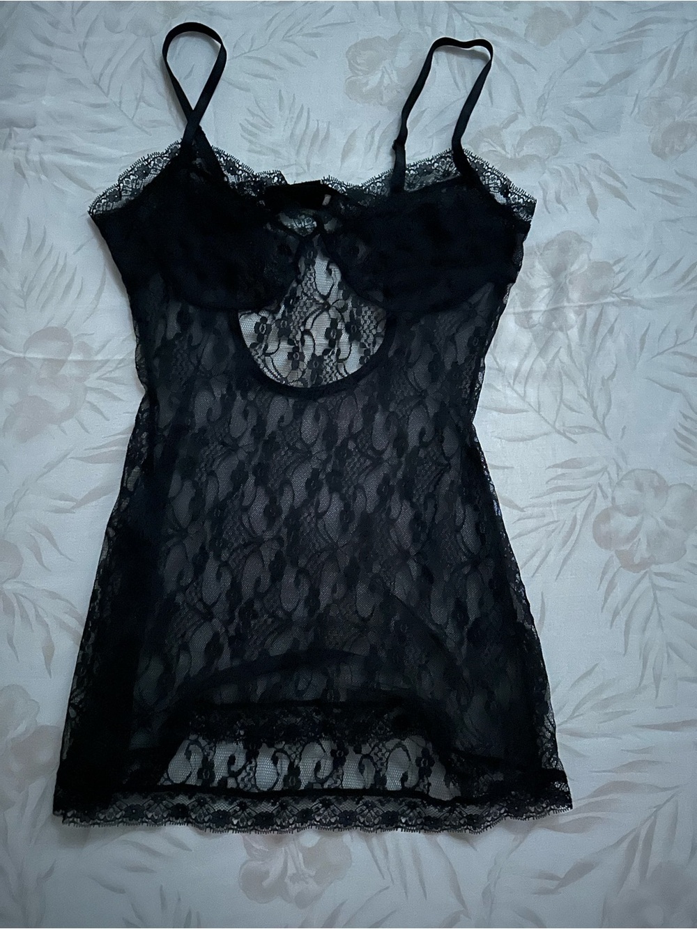 Sheer Black Lace Chemise with Keyhole Detail